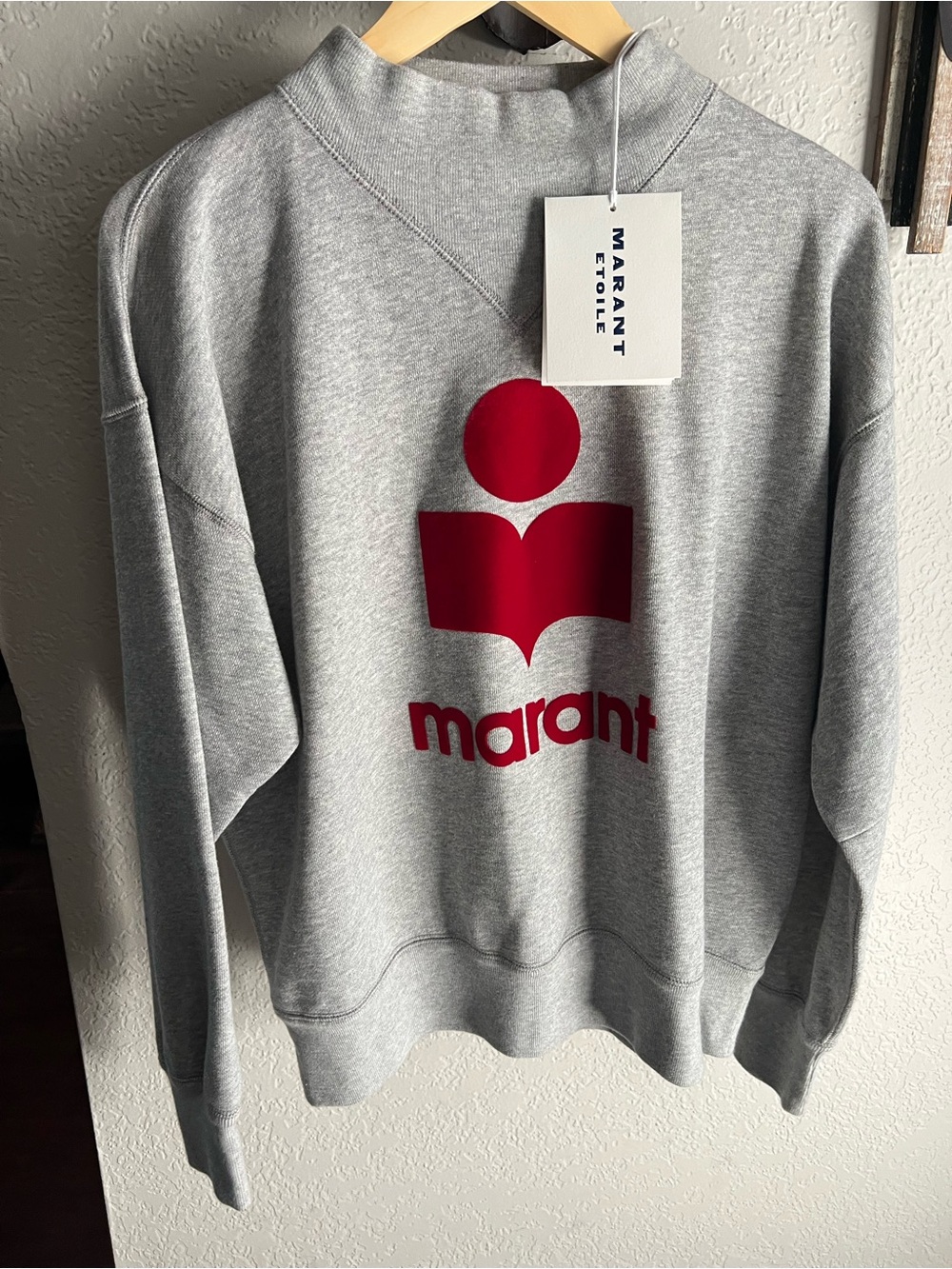 Isabel Marant Gray Crewneck Sweatshirt with Red Logo